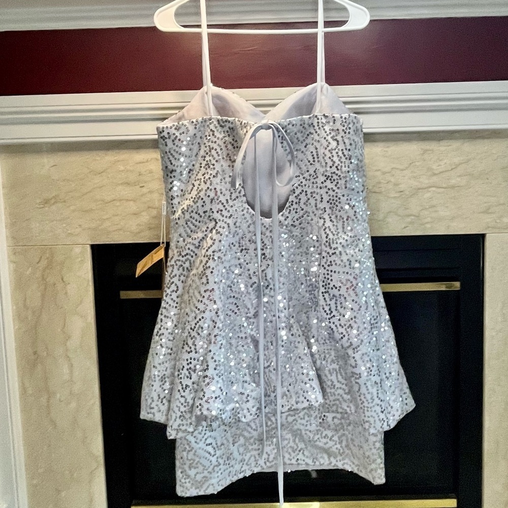 Light In The Box Silver Sequin Bubble Hem Open Tie Back Dress — image 5 of 8